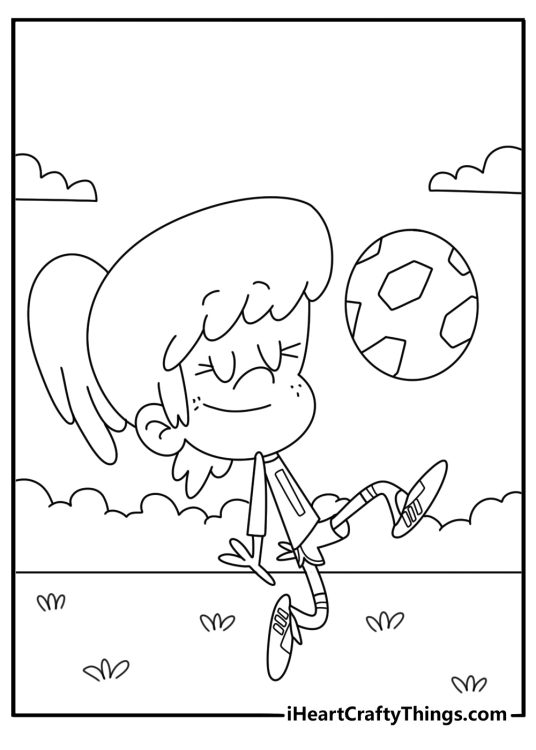 Lynn Loud kicking soccer ball sports coloring sheet
