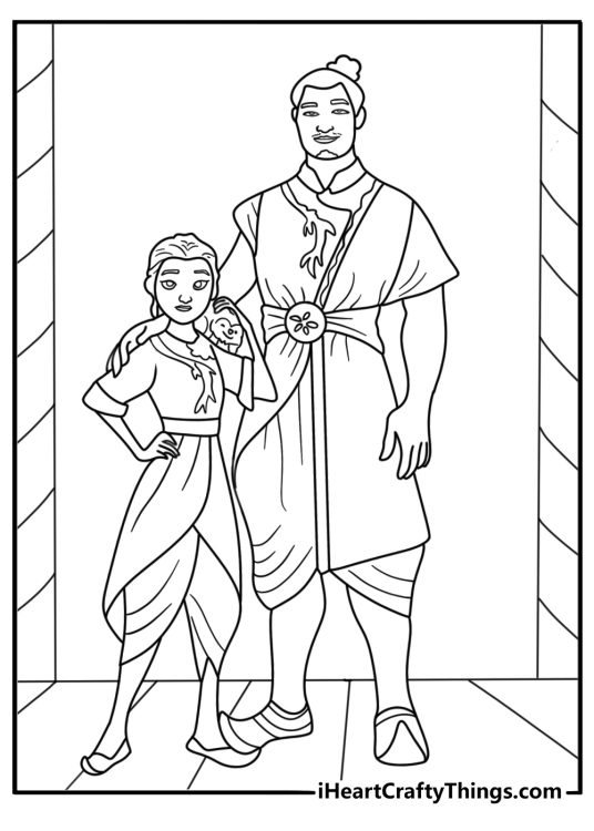Raya and father Chief Benja in Heart palace hall coloring sheet