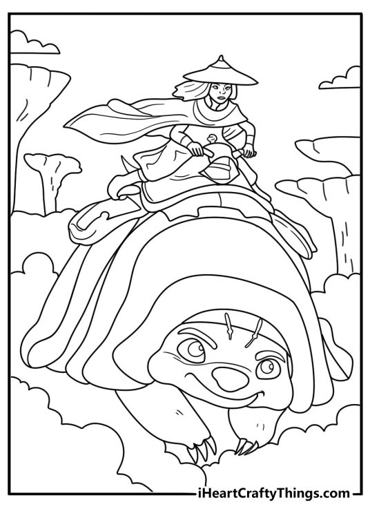 Raya on Tuk Tuk racing across sand dunes fun coloring printable