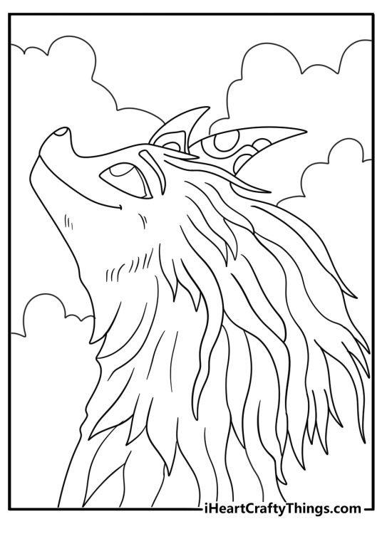 Sisu creating rain clouds above dry land fantasy coloring page for adults