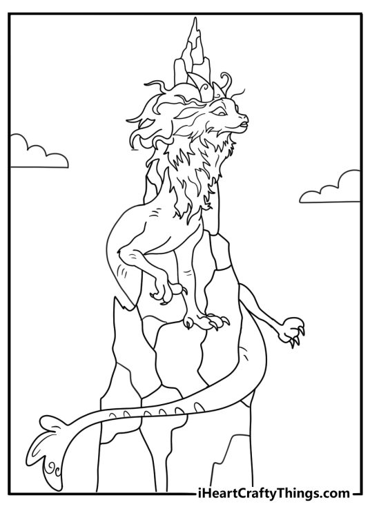 Sisu dragon coiled around tall cliff easy coloring page