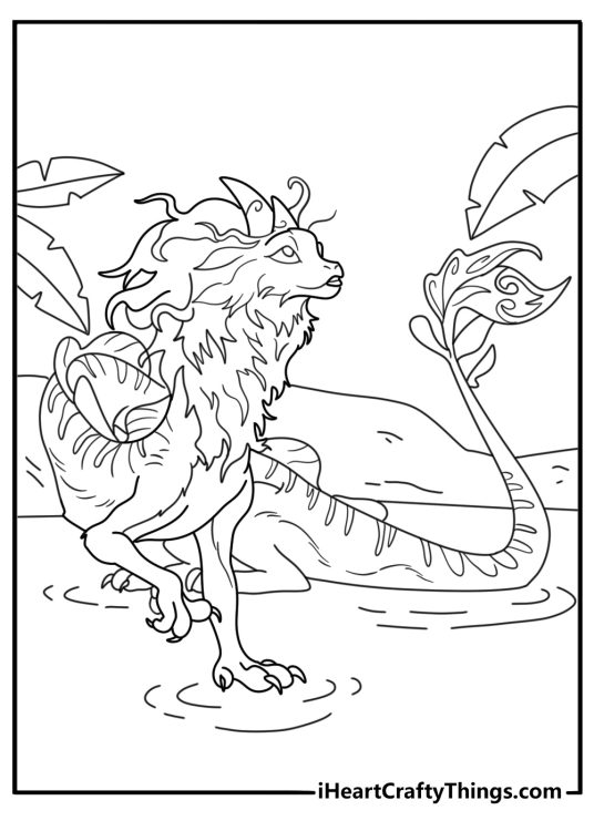 The Last Dragon Sisu standing in shallow water magical coloring page