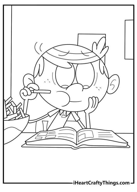 The Loud House coloring page with Lincoln Loud planning at his desk