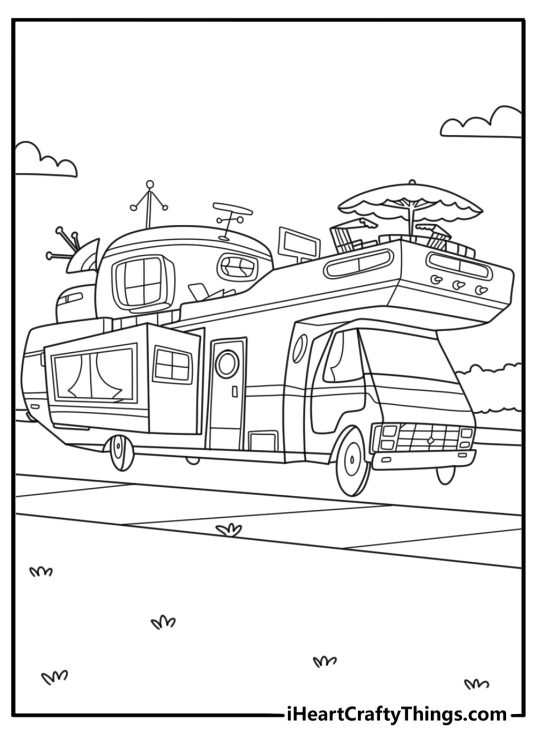 The Loud House coloring page with family van on road trip