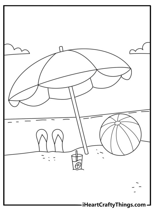 Kawall cute summer coloring pages with lemonade flip flops and a beach ball