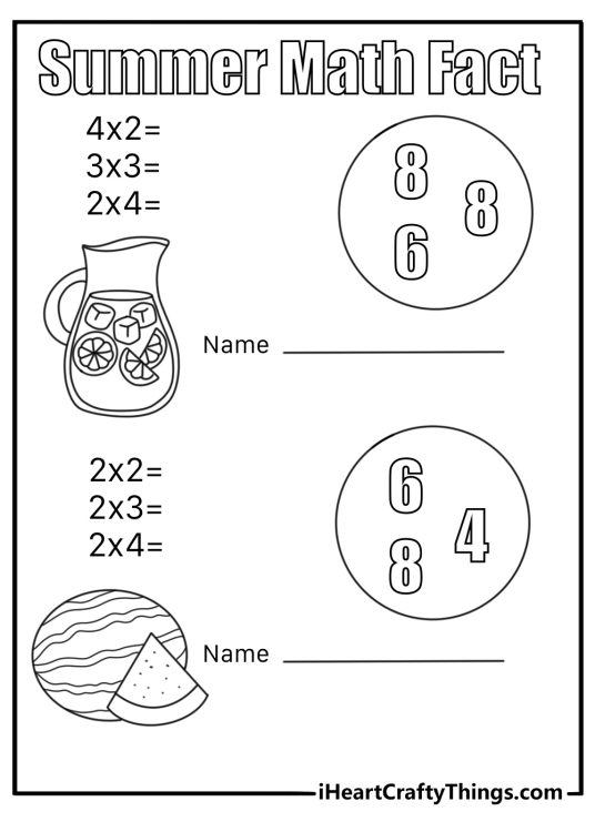summer math fact coloring sheet