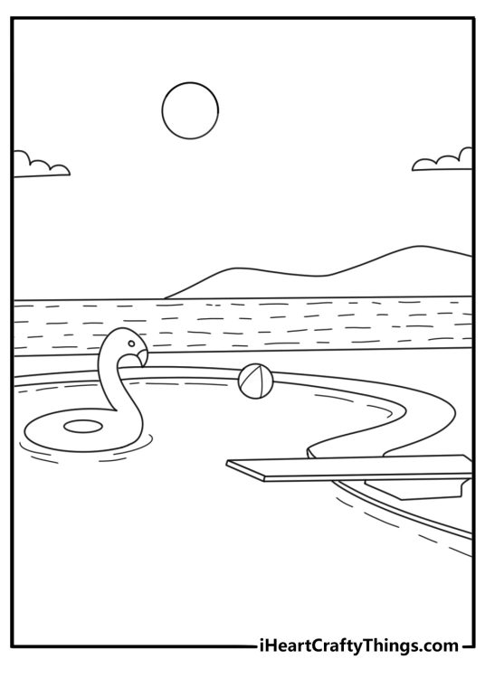 summer pool coloring page