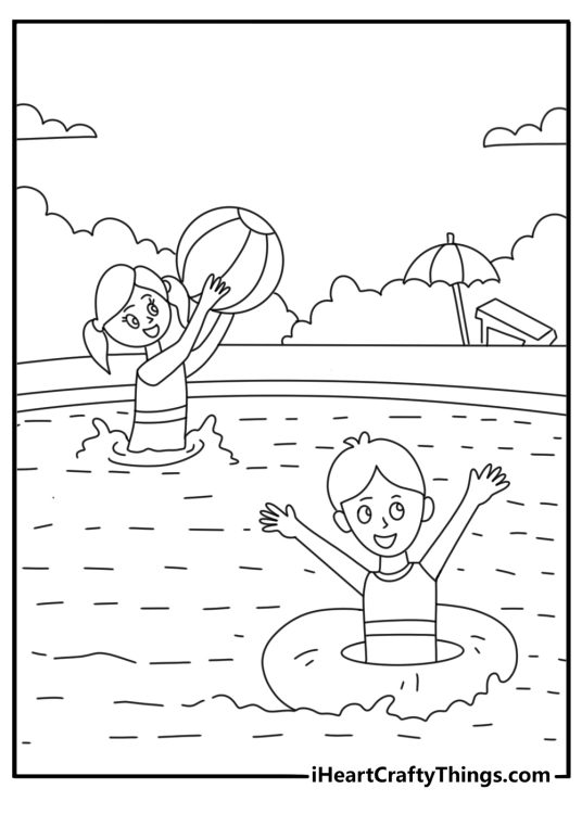 summer pool party coloring page