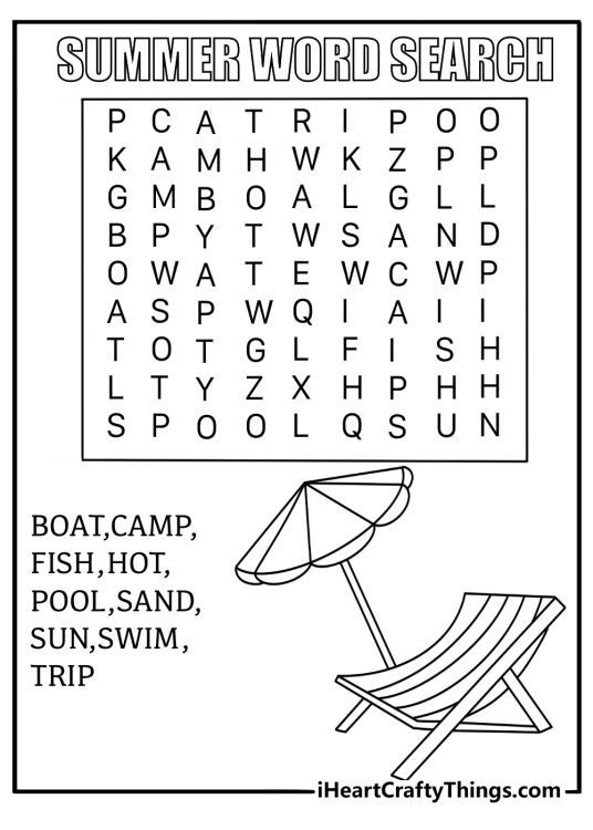 summer word search and coloring page