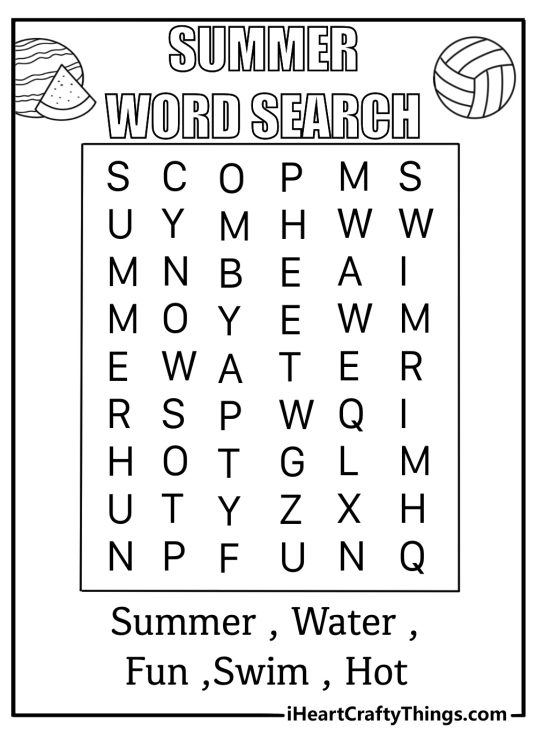 summer word search coloring page