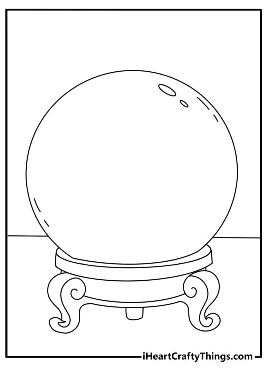 A crystal ball on a carved stand makes an easy coloring page