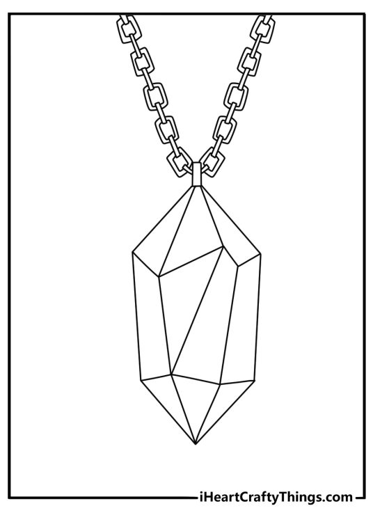 A faceted crystal pendant hangs from a simple chain