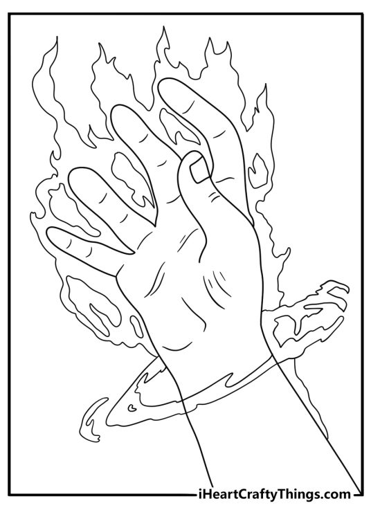 A giant magical hand appears above the ground in this detailed coloring sheet