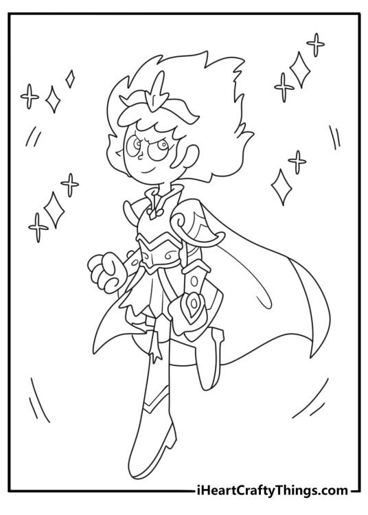 A glowing blue gem surrounds Anne in this magical coloring page