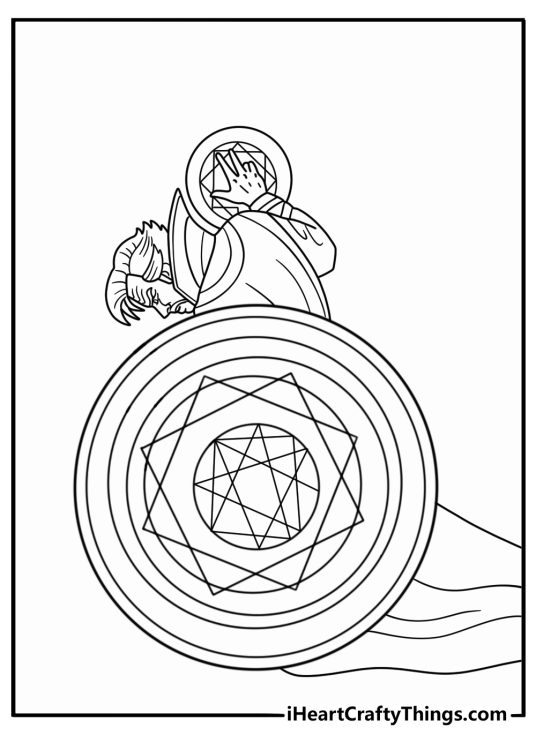 A magical shield forms around Strange in this easy coloring printable