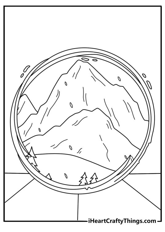 A swirling portal leads toward snowy mountains in this superhero printable