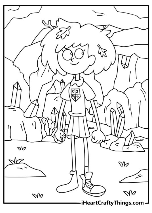 Anne explores a cave with glowing crystals in this free coloring page