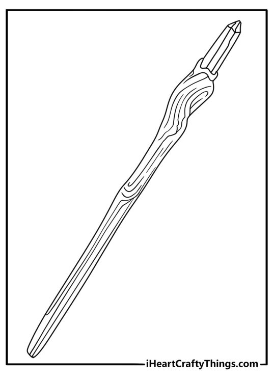 Easy mineral coloring page showing a crystal wand on a cloth