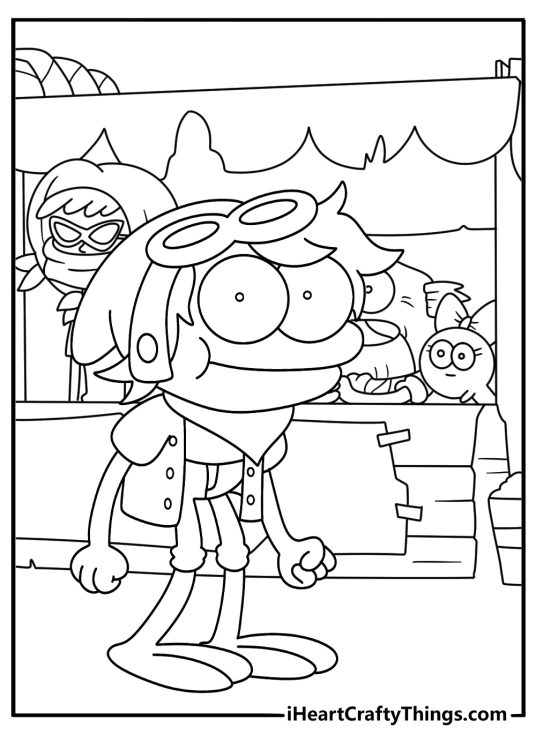 Free Amphibia printable featuring Sprig exploring the Wartwood market