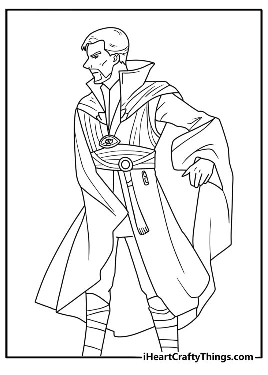 Free printable Doctor Strange sheet featuring the Cloak wrapped around his shoulders