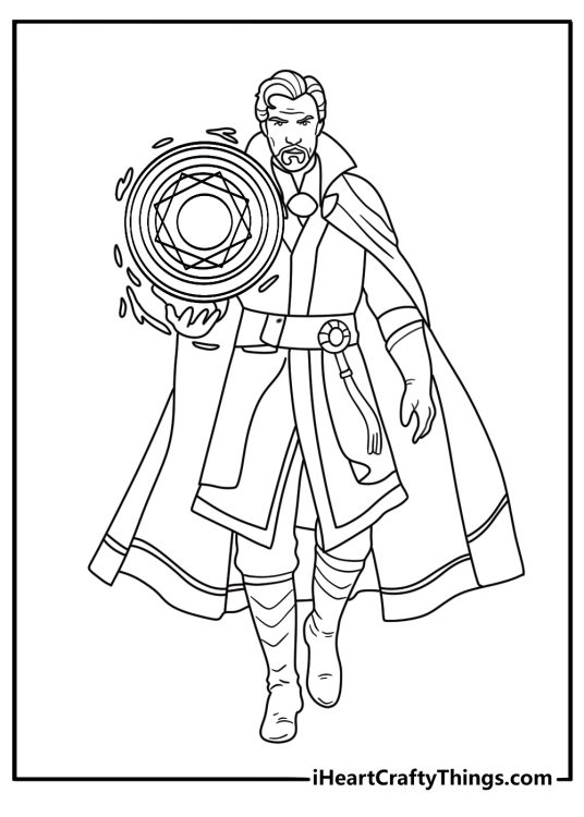 Kids can color Doctor Strange casting a circular magic spell