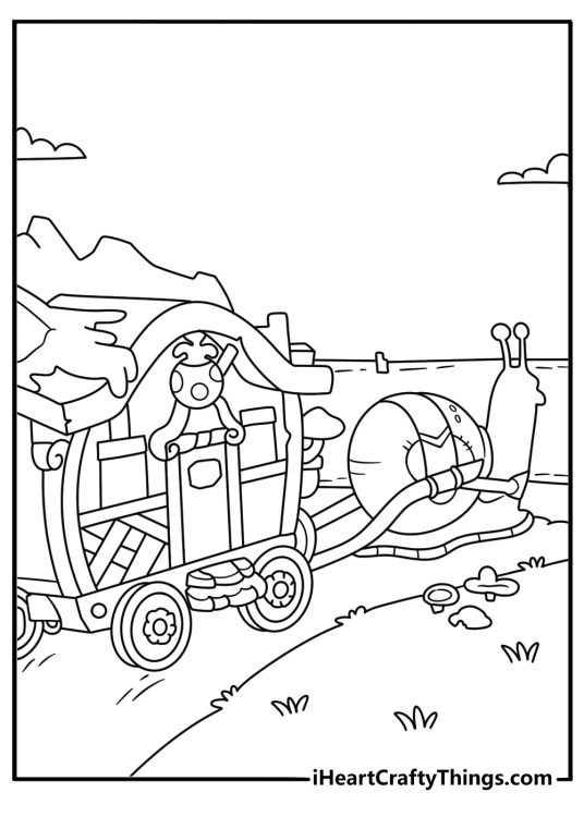 Kids can color Hop Pop driving the family snail wagon