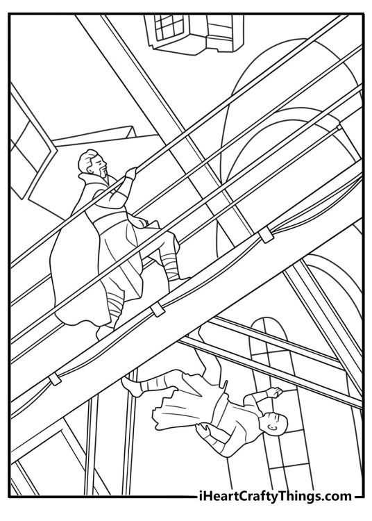 Kids can color a mystical staircase twisting through space