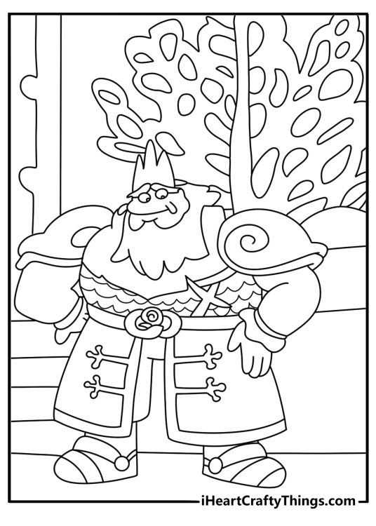 King Andrias stands inside the Newtopia throne room in this coloring sheet