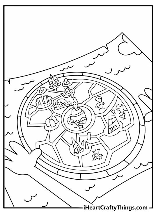 Marcy studies an ancient map inside Newtopia in this detailed coloring sheet