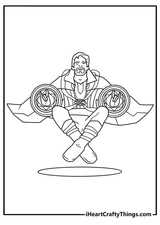Marvel coloring page showing Strange meditating above the floor