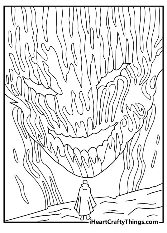 Printable superhero page featuring Strange facing Dormammu in the Dark Dimension