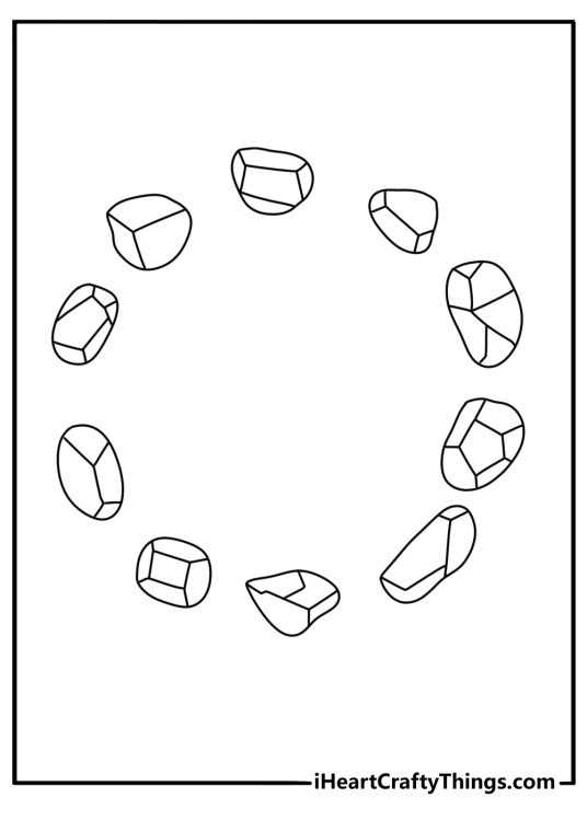 Raw crystals arranged in a circle make a simple coloring printable