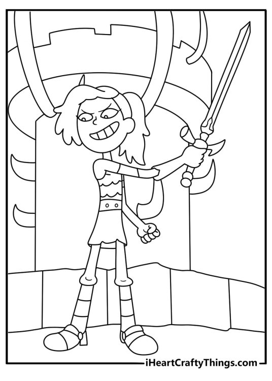 Sasha trains with her sword at Toad Tower in this action coloring sheet