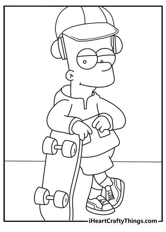 Swag Bart Simpson coloring sheet featuring sneakers headphones and a cap
