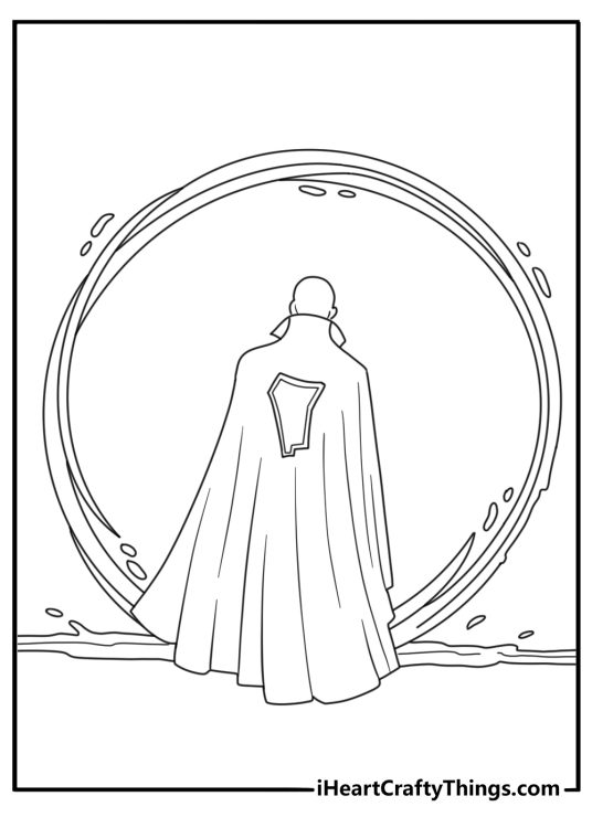 The Sanctum Sanctorum doorway opens behind Doctor Strange in this easy printable